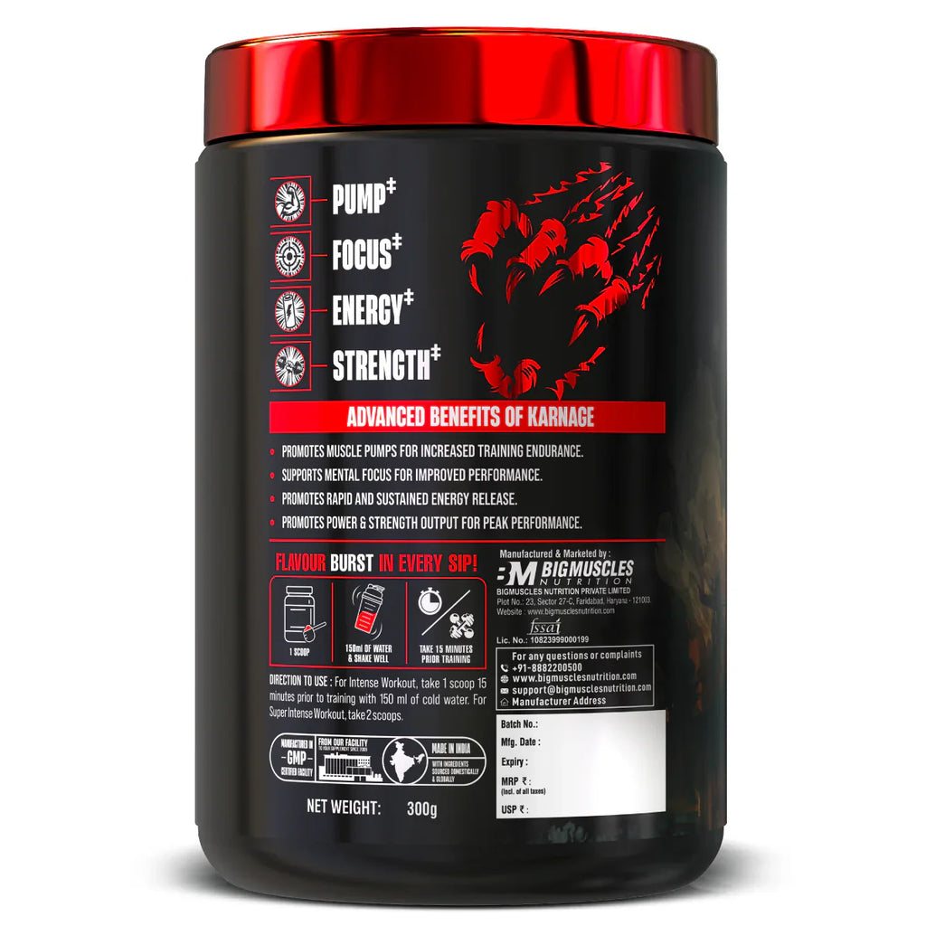 Bigmuscles Nutrition Karnage Pre workout - Sex On The Beach, 60 Servings