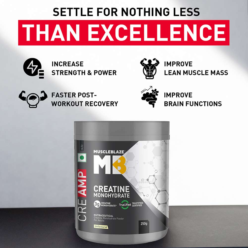 MuscleBlaze Creatine Monohydrate CreAMP, 250 g, Unflavoured