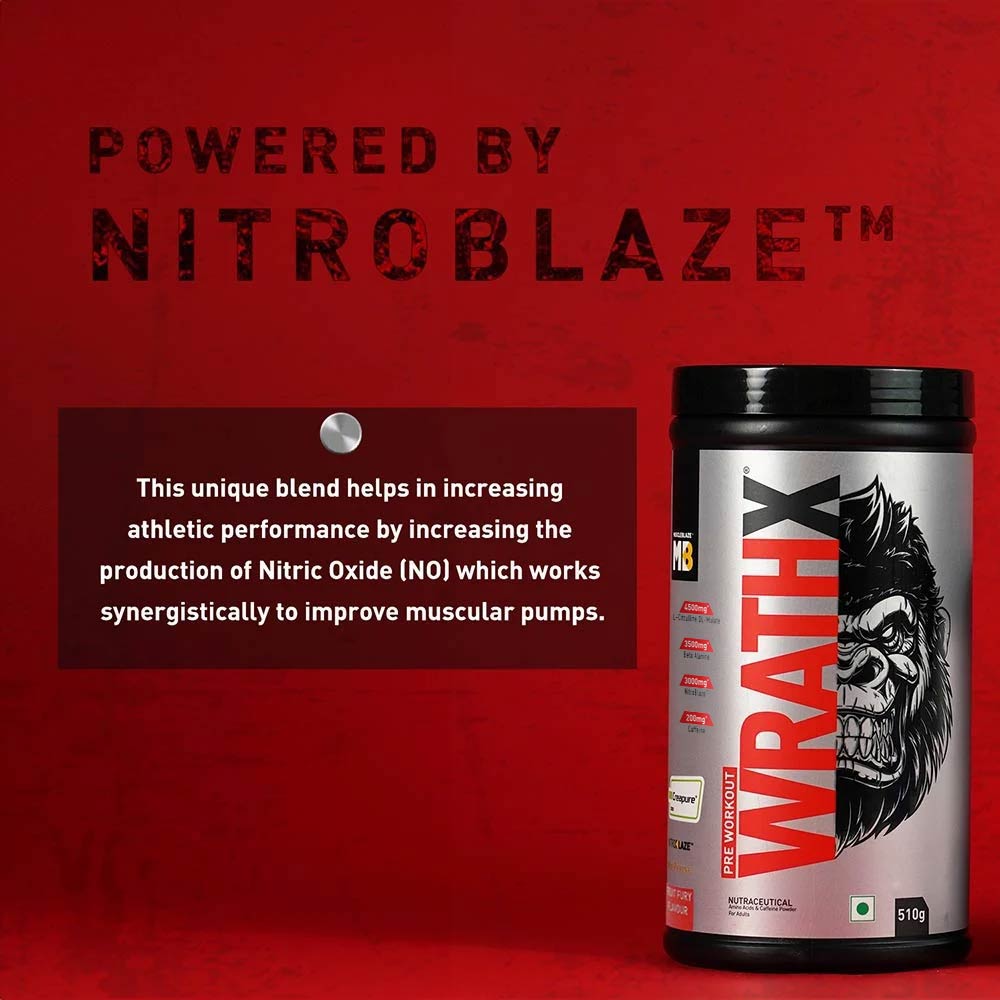 MuscleBlaze Pre Workout WrathX, 510 g (1.12 lb), Fruit Fury