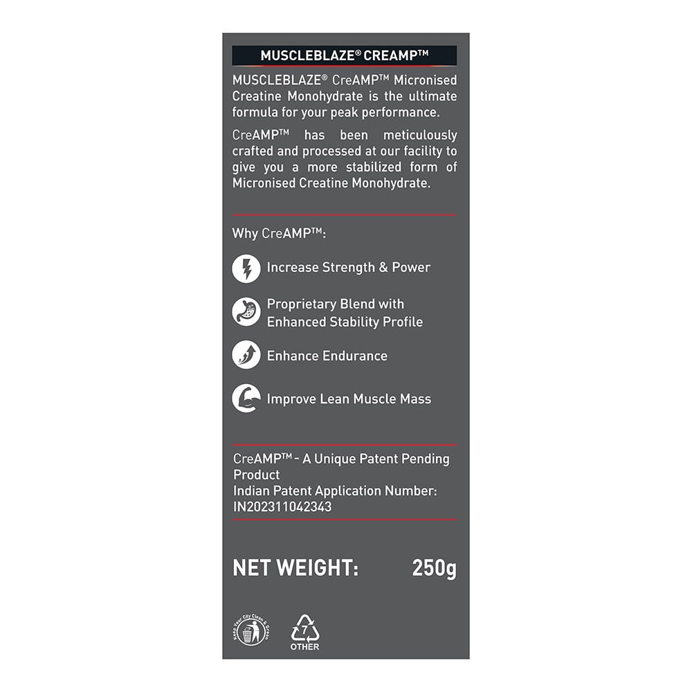 MuscleBlaze Creatine Monohydrate CreAMP, 250 g, Unflavoured