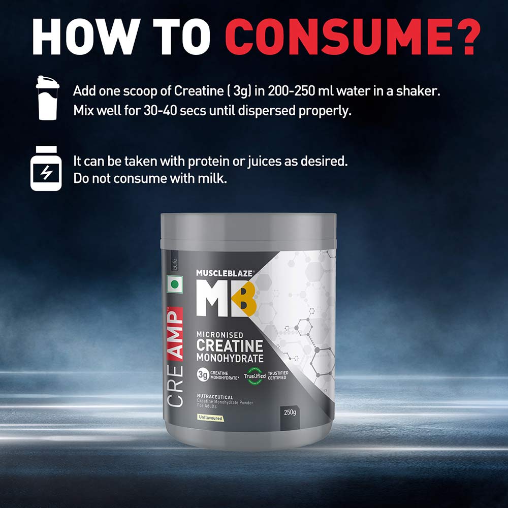 MuscleBlaze Creatine Monohydrate CreAMP, 250 g, Unflavoured