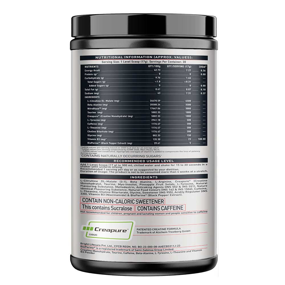 MuscleBlaze Pre Workout WrathX, 510 g (1.12 lb), Fruit Fury