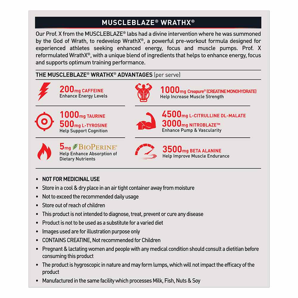 MuscleBlaze Pre Workout WrathX, 510 g (1.12 lb), Fruit Fury